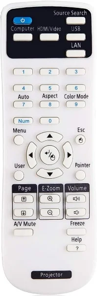 Controle remoto do projetor com botão Power destacado